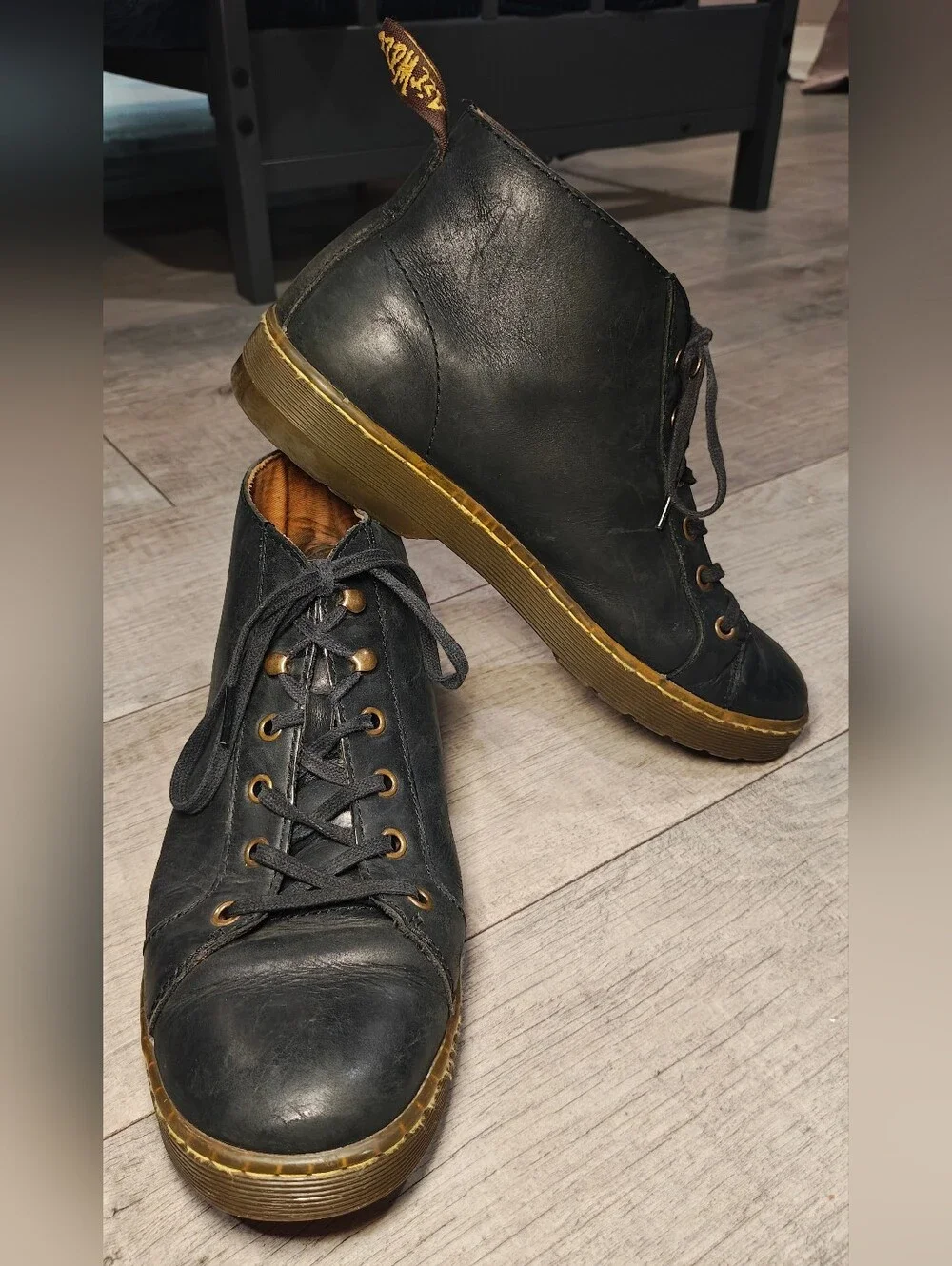 Dr. Martins Unisex Coburg 6-eyelet Chukka Black Leather Boots w Brass Eyelets.